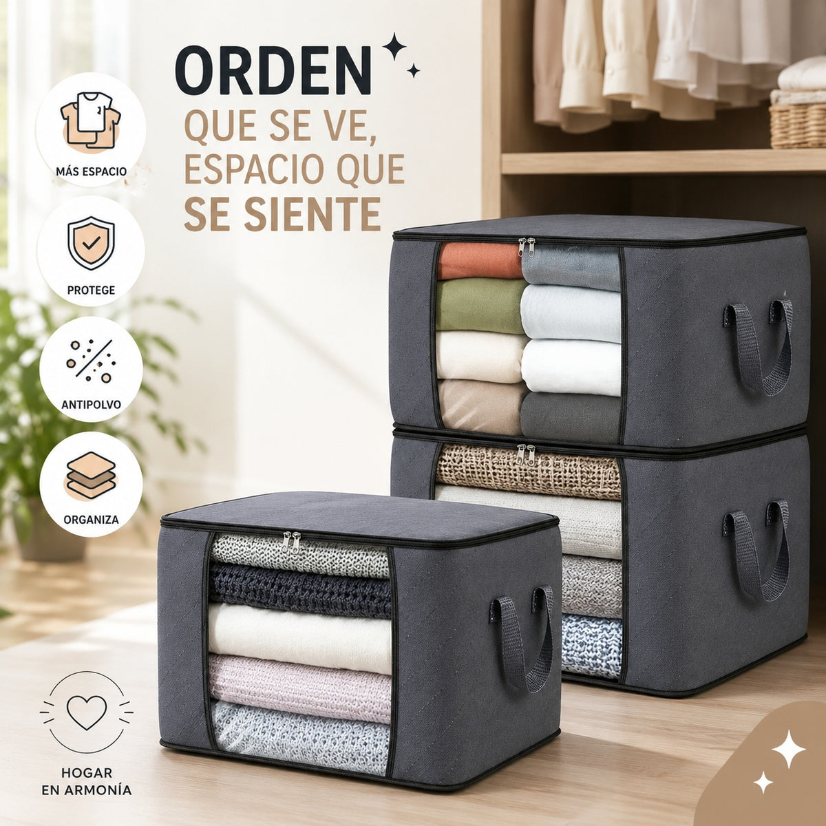 Caja Organizadora de Tela con Visor (3 unidades)